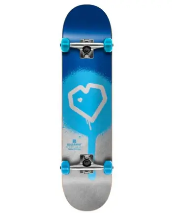 BluePrint 7.5 Spray Heart Blue Silver Skateboard Kaykay
